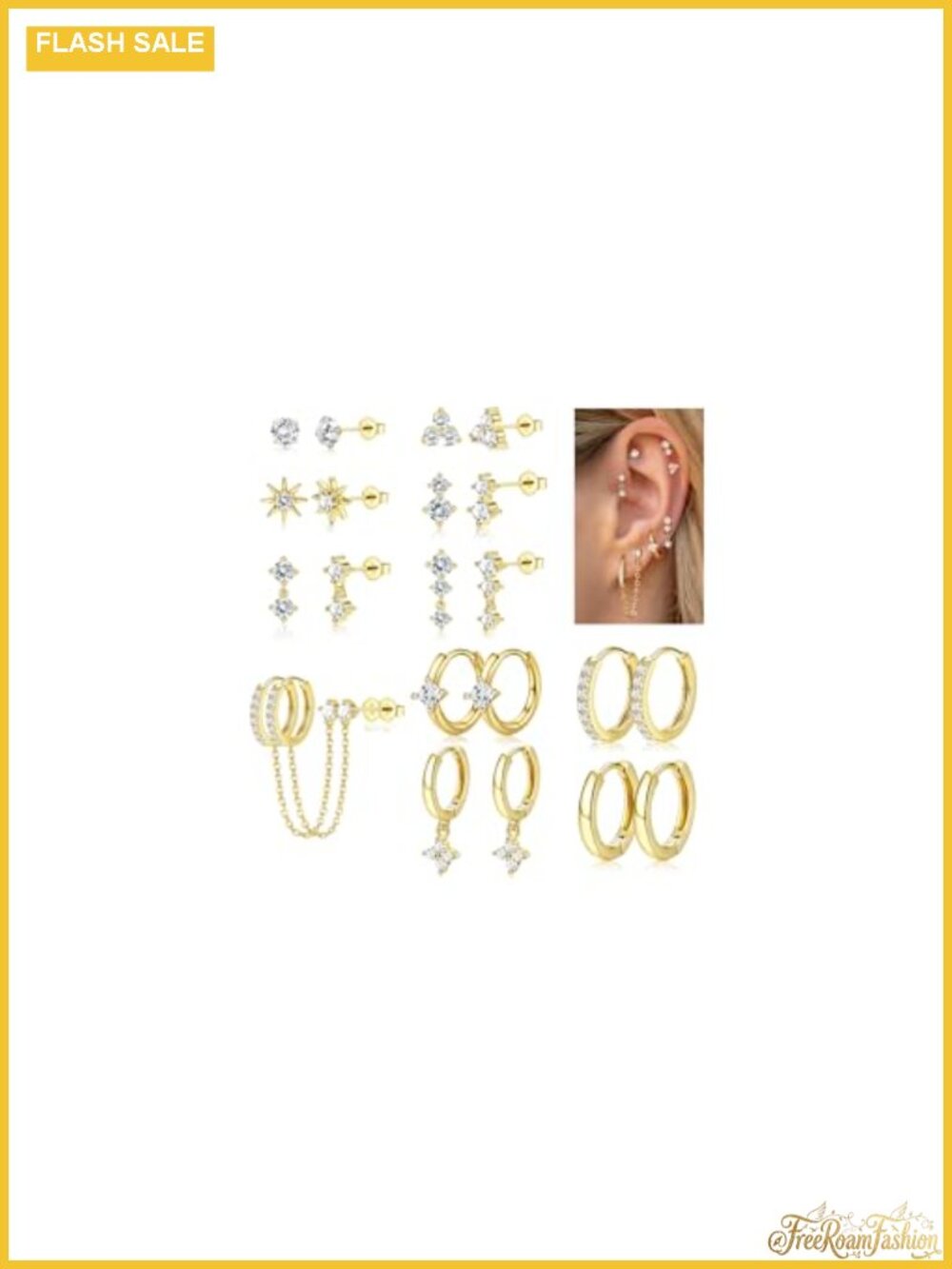 11 Pairs All CZ Hoop Earrings Stack Hypoallergenic Huggie Earring Studs